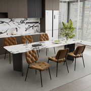 Hawsaiy Dining Chairs Set of 2, Mid Century Modern Upholstered PU Leather Kitchen Dining Room Accent Chairs with Metal Legs,Bentwood Cushion Seat for Living Room,Bedrooms