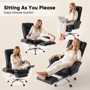 Hawsaiy Cross Legged Office Chair with Flip Armrests，Big and Tall Executive Office Chair, 135° Reclining Criss Cross Chair with Footrest & Lumbar Pillow
