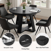 Hawsaiy Extendable Round to Oval Dining Table Set for 4–6, Space-Saving Wooden Table with Hidden Storage, Expandable Dining Table with Upholstered Chairs