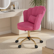 Hawsaiy Shell Back Home Office Chair with Lumbar Pillow, Modern Upholstered Desk Chair with Gold Metal Base, Swivel Adjustable Computer Chair for Home Office