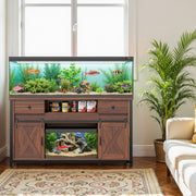 Hawsaiy  Fish Tank Stand with Power Outlet, Fits Up to 100 Gallon Aquarium, 800 lbs Capacity, Sliding Barn Doors, Adjustable Shelves, Storage for Fish Supplies, ETL Certified, Brown