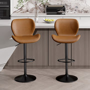 Nalupatio Swivel Bar Stools Set of 2,PU Leather Upholstered Barstools with Back & Footrest, Seat Adjustable Height 22.2-31IN Counter Height Bar Chairs for Bar Kitchen Island,Whiskey Brown