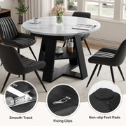 Hawsaiy Extendable Round to Oval Dining Table Set for 4–6, Space-Saving Wooden Table with Hidden Storage, Expandable Dining Table with Upholstered Chairs