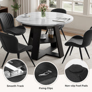 Hawsaiy Extendable Round to Oval Dining Table Set for 4–6, Space-Saving Wooden Table with Hidden Storage, Expandable Dining Table with Upholstered Chairs