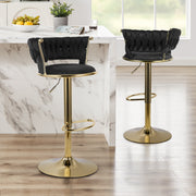 Hawsaiy Modern Velvet Bar Stool Set of 2/4 with Woven Back and Footrest for Kitchen, Bar, and Dining Spaces
