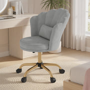 Hawsaiy Shell Back Home Office Chair with Lumbar Pillow, Modern Upholstered Desk Chair with Gold Metal Base, Swivel Adjustable Computer Chair for Home Office