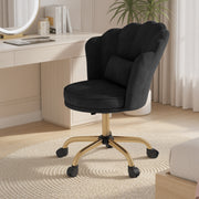 Hawsaiy Shell Back Home Office Chair with Lumbar Pillow, Modern Upholstered Desk Chair with Gold Metal Base, Swivel Adjustable Computer Chair for Home Office
