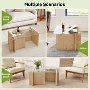 Hawsaiy Modern Glass Coffee Table with Wooden Base, Stylish End Table for Living Room & Office, Natural(23.6