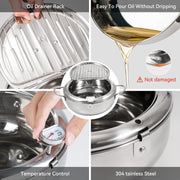 Hawsaiy Stainless Steel Tempura Frying Pot with Lid, Temperature Control and Oil Drip Rack