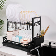 Kerilyn Dish Drying Rack, 2-Tier Land Stainless Steel Kitchen Organizer with Drain Board & Utensil Holders，Removable & Multifunctional Large Capacity Storage Rack for Kitchen Counter, Midnight