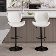 Nalupatio Swivel Bar Stools Set of 2,PU Leather Upholstered Barstools with Back & Footrest, Seat Adjustable Height 22.2-31IN Counter Height Bar Chairs for Bar Kitchen Island,Whiskey Brown