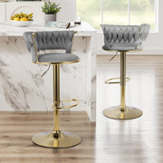 Hawsaiy Modern Velvet Bar Stool Set of 2/4 with Woven Back and Footrest for Kitchen, Bar, and Dining Spaces