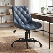 Hawsaiy Armless Office Chair with Rubber Wheels, PU Leather Desk Chair, Mid Back Adjustable Swivel Computer Chair, Small Space Vanity Task Chair