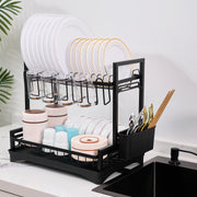 Kerilyn Dish Drying Rack, 2-Tier Land Stainless Steel Kitchen Organizer with Drain Board & Utensil Holders，Removable & Multifunctional Large Capacity Storage Rack for Kitchen Counter, Midnight