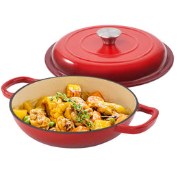 Hawsaiy 3 Quart Enameled Shallow Cast Iron Dutch Oven with Lid, Dual Handles Dutch Pots for Cooking, Stewing, Heavy-Duty & Nonstick, Oven Safe up to 500° F, Works on All Stovetops