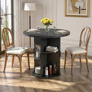 Hawsaiy Round Dining Table for 2 with Sliding Door Storage Base, Space-Saving Waterproof Scratch-Resistant Wood Top, Modern Farmhouse Kitchen Table