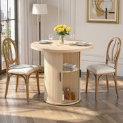 Hawsaiy Round Dining Table for 2 with Sliding Door Storage Base, Space-Saving Waterproof Scratch-Resistant Wood Top, Modern Farmhouse Kitchen Table