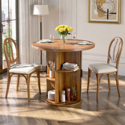 Hawsaiy Round Dining Table for 2 with Sliding Door Storage Base, Space-Saving Waterproof Scratch-Resistant Wood Top, Modern Farmhouse Kitchen Table