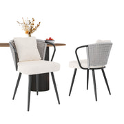 Hawsaiy Rattan Dining Chairs Set of 2, Upholstered Cane Back Kitchen Chairs with Metal Legs & Throw Pillow, Mid Century Modern Farmhouse Dining Room Chairs