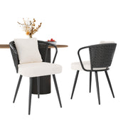 Hawsaiy Rattan Dining Chairs Set of 2, Upholstered Cane Back Kitchen Chairs with Metal Legs & Throw Pillow, Mid Century Modern Farmhouse Dining Room Chairs