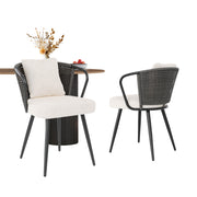 Hawsaiy Rattan Dining Chairs Set of 2, Upholstered Cane Back Kitchen Chairs with Metal Legs & Throw Pillow, Mid Century Modern Farmhouse Dining Room Chairs