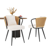 Hawsaiy Rattan Dining Chairs Set of 2, Upholstered Cane Back Kitchen Chairs with Metal Legs & Throw Pillow, Mid Century Modern Farmhouse Dining Room Chairs