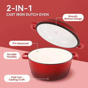 Kerilyn 2-in-1 Heavy-Duty Cast Iron Dutch Oven Pot - Kitchen & Dining Essential for Bread Baking, Cooking, Stewing - Nonstick, Oven Safe Up to 500°F, Dual Handles, Works on All Stovetops, Easy Cleaning, Durable Construction