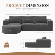 Luxanimarion Modular Sectional Sofa with L-Shape Chaise,Cloud Sectional Modern Sleeper Couch with Deep Seat,Sponge Compression Sofas No Assembly Required (Beige-Corduroy Fabric)