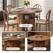 Hawsaiy Round Dining Table for 2 with Sliding Door Storage Base, Space-Saving Waterproof Scratch-Resistant Wood Top, Modern Farmhouse Kitchen Table