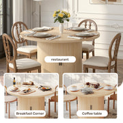 Hawsaiy Round Dining Table for 2 with Sliding Door Storage Base, Space-Saving Waterproof Scratch-Resistant Wood Top, Modern Farmhouse Kitchen Table