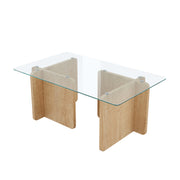 Hawsaiy Modern Glass Coffee Table with Wooden Base, Stylish End Table for Living Room & Office, Natural(23.6