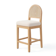 Hawsaiy Farmhouse Rattan Counter Height Bar Stools Set of 2/3/4/6, Chenille Upholstered Kitchen Island Chairs with Solid Wood Frame