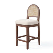 Hawsaiy Farmhouse Rattan Counter Height Bar Stools Set of 2/3/4/6, Chenille Upholstered Kitchen Island Chairs with Solid Wood Frame