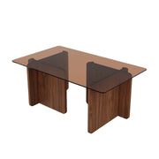 Hawsaiy Modern Glass Coffee Table with Wooden Base, Stylish End Table for Living Room & Office, Natural(23.6