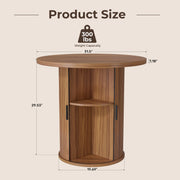 Hawsaiy Round Dining Table for 2 with Sliding Door Storage Base, Space-Saving Waterproof Scratch-Resistant Wood Top, Modern Farmhouse Kitchen Table