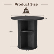 Hawsaiy Round Dining Table for 2 with Sliding Door Storage Base, Space-Saving Waterproof Scratch-Resistant Wood Top, Modern Farmhouse Kitchen Table