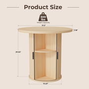 Hawsaiy Round Dining Table for 2 with Sliding Door Storage Base, Space-Saving Waterproof Scratch-Resistant Wood Top, Modern Farmhouse Kitchen Table